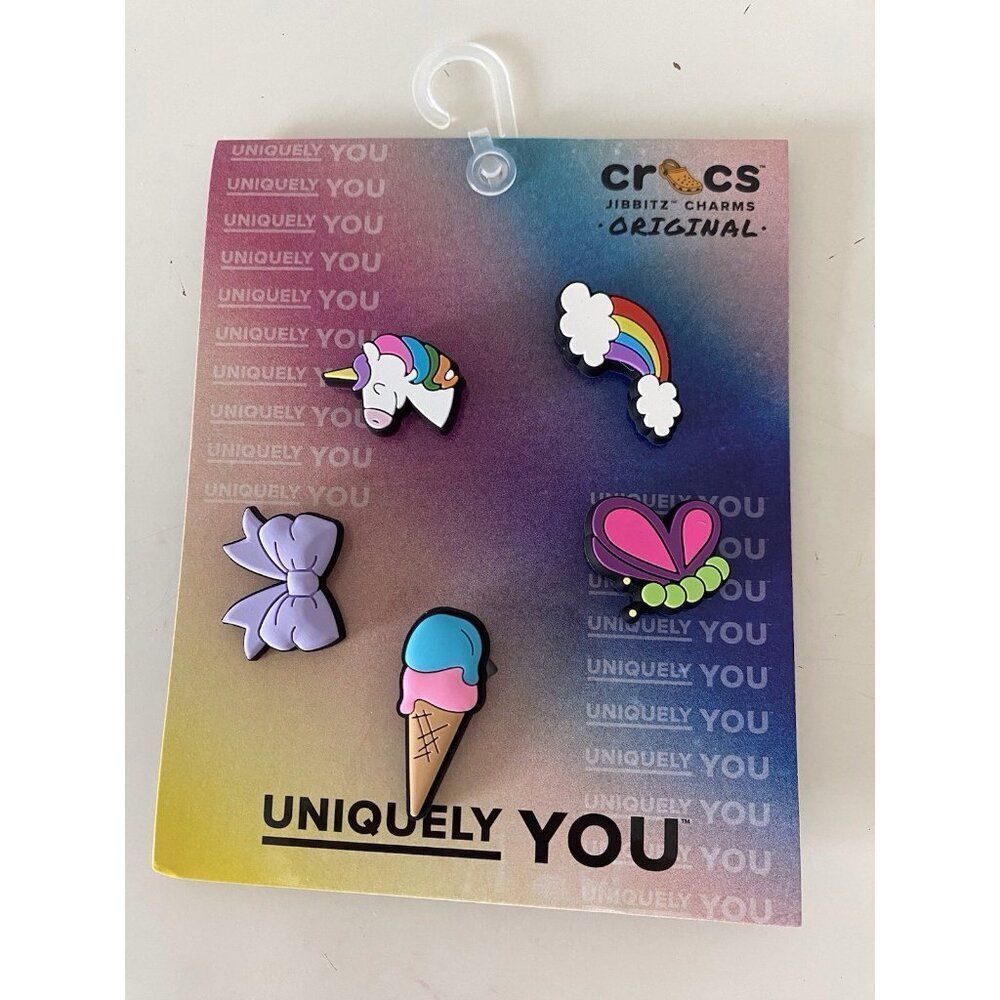 5 Pack Crocs Jibbitz Shoe Charms Unicorn Rainbow Ice Cream Cone Bow‎ Butterfly